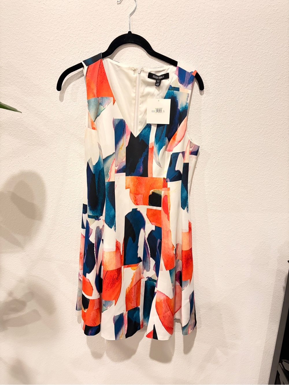 Ellen Tracy Womens Abstract Water Color Print V-Neck Sleeveless Dress 8P